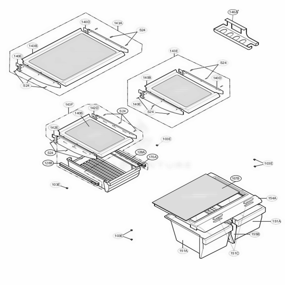 Refrigerator Parts Diagram and Parts List for 65012 ASWCSEF LG Refrigerator