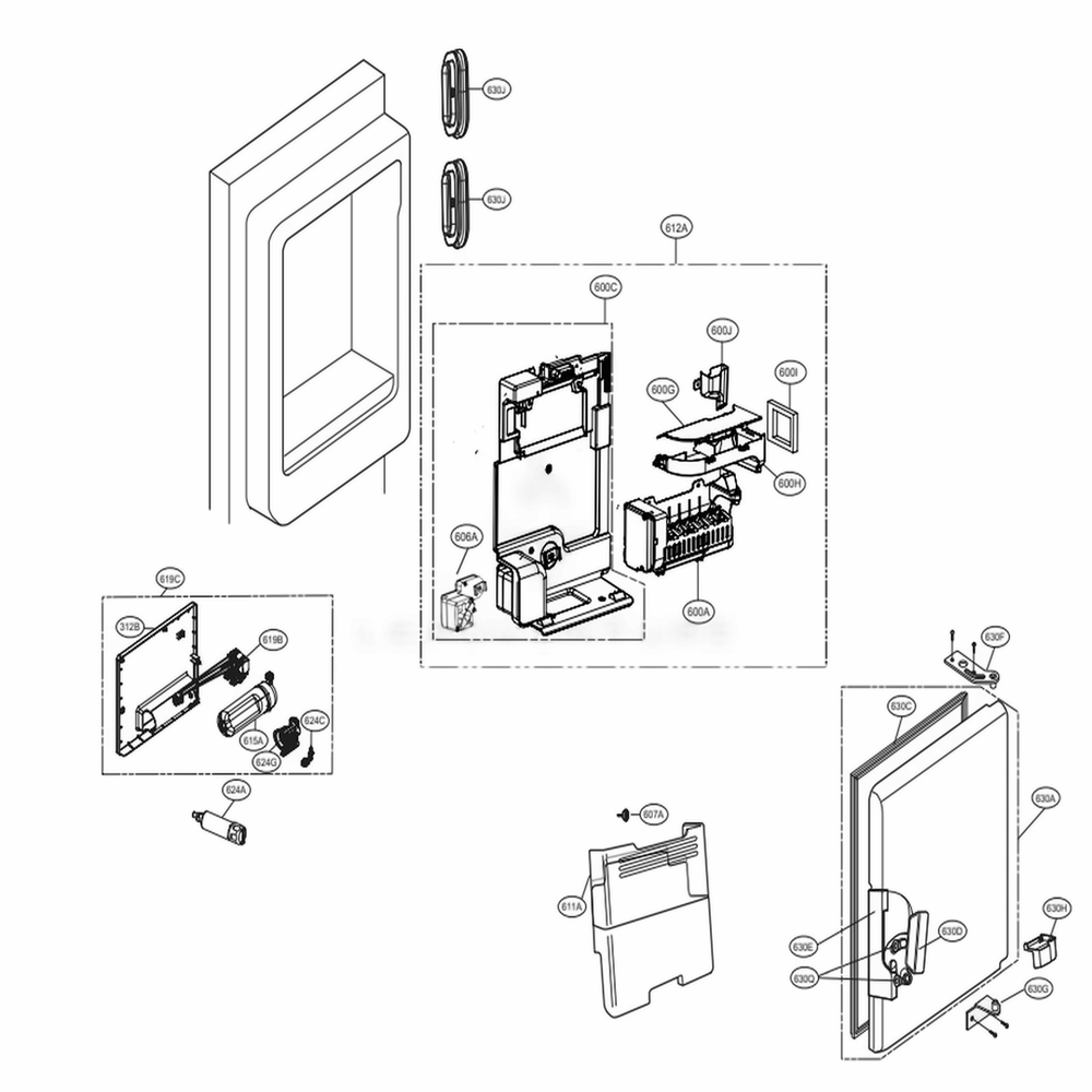 Ice Maker Parts Diagram and Parts List for LPXS30866D ASBCNA0 LG Refrigerator