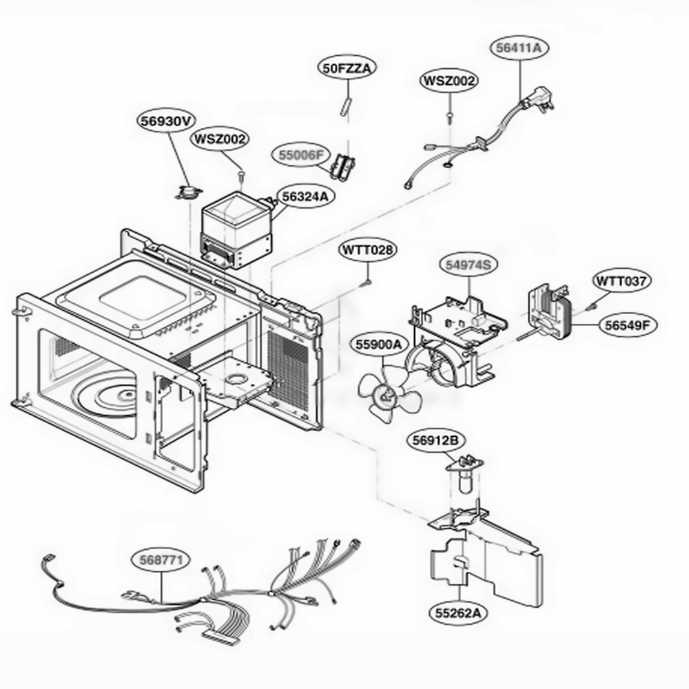 Interior Parts 1 Diagram and Parts List for MA795B CBKEGSE LG Microwave