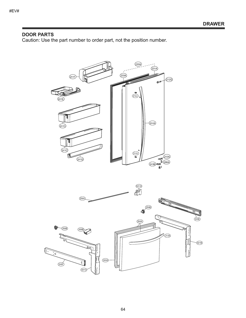 Door Parts Diagram and Parts List for GM-B248FQFM ASWCNA2 LG Refrigerator