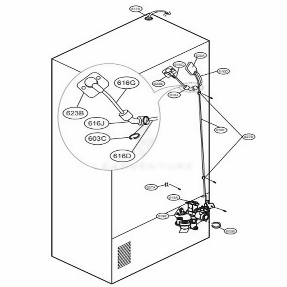 Valve And Water Tube Parts Diagram and Parts List for 71073 ASTCSE4 LG Refrigerator
