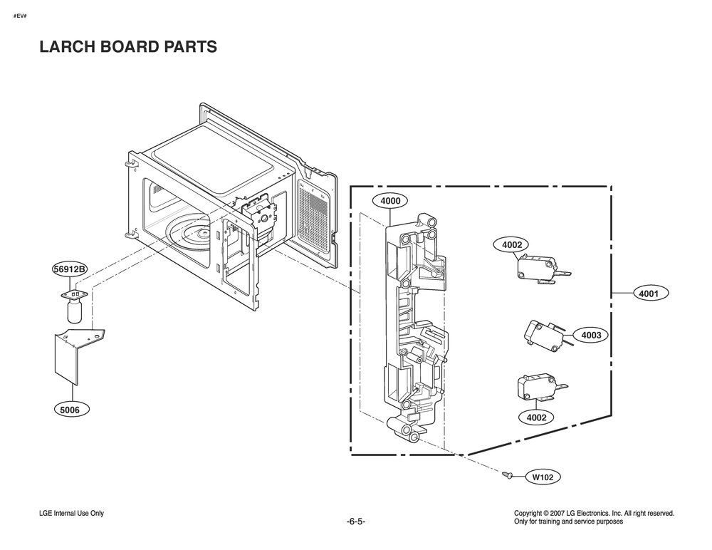 Larch Board Parts Diagram and Parts List for MS2042D CBK9NAG LG Microwave
