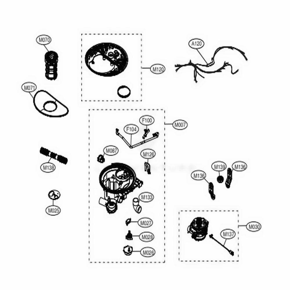 Sump Assembly Diagram and Parts List for LDP7808SS ASSESNA LG Dishwasher