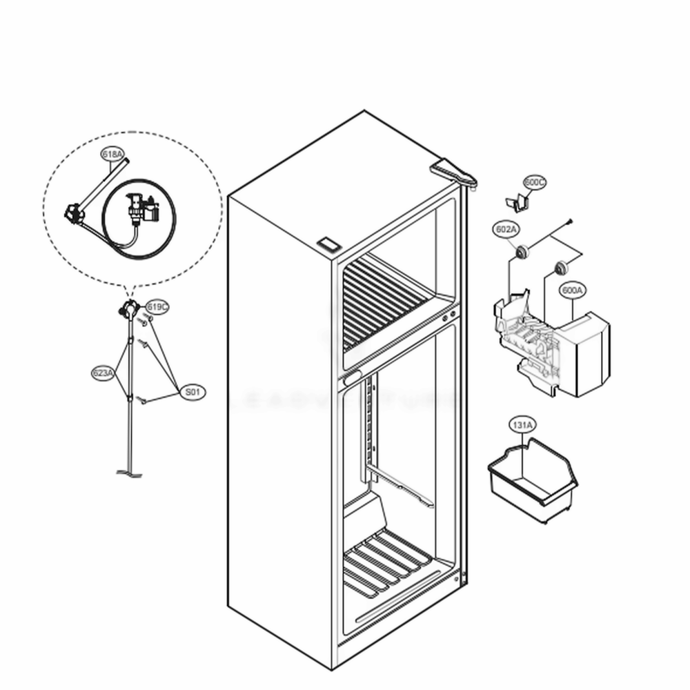 Icemaker Parts Diagram and Parts List for 78039 AWBCSE5 LG Refrigerator