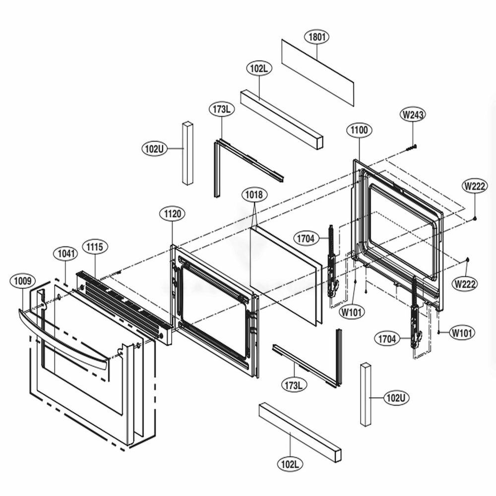 Lower Door Parts Diagram and Parts List for LDG4315BD ABDELGA LG Wall Oven