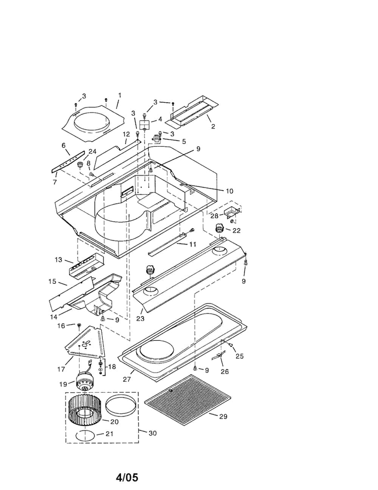 Range Hood Diagram and Parts List for 23310442  Kenmore Range Hood