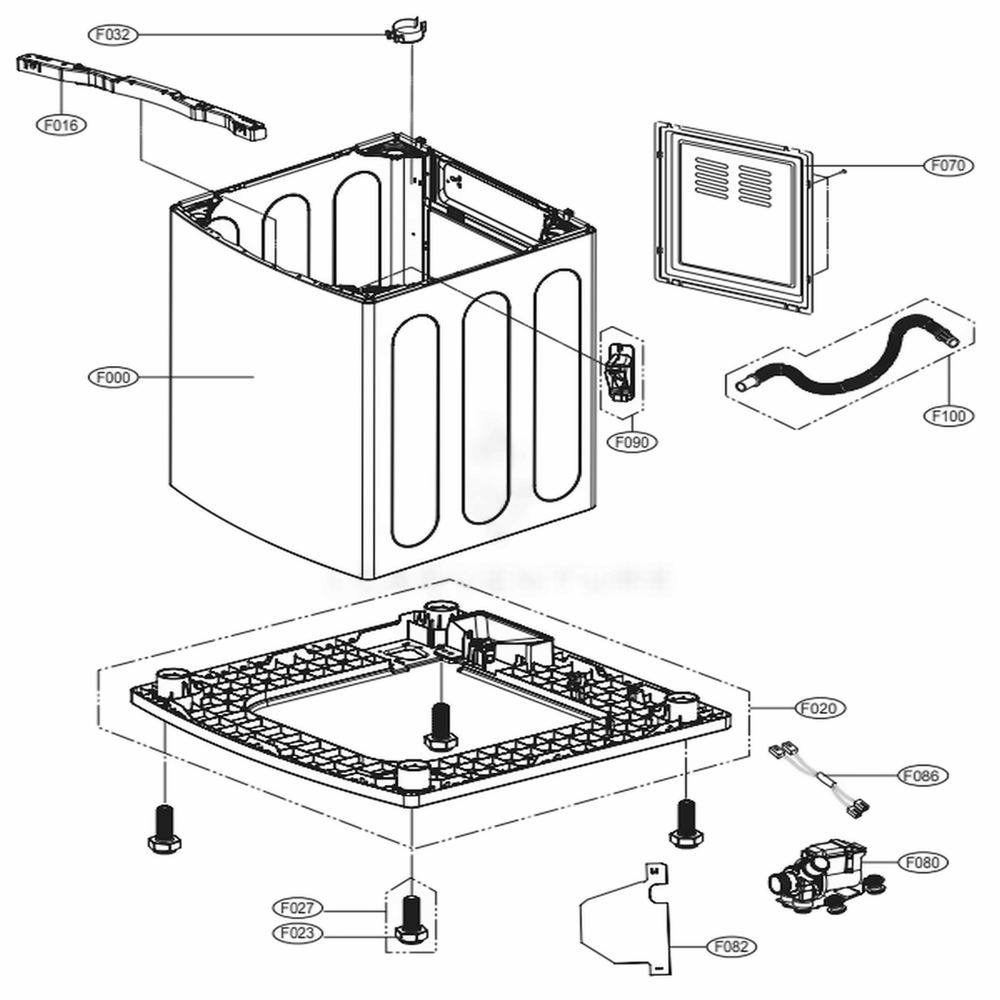 Outer Case Assembly Diagram and Parts List for WT1150CW ABWEVUS LG Washer