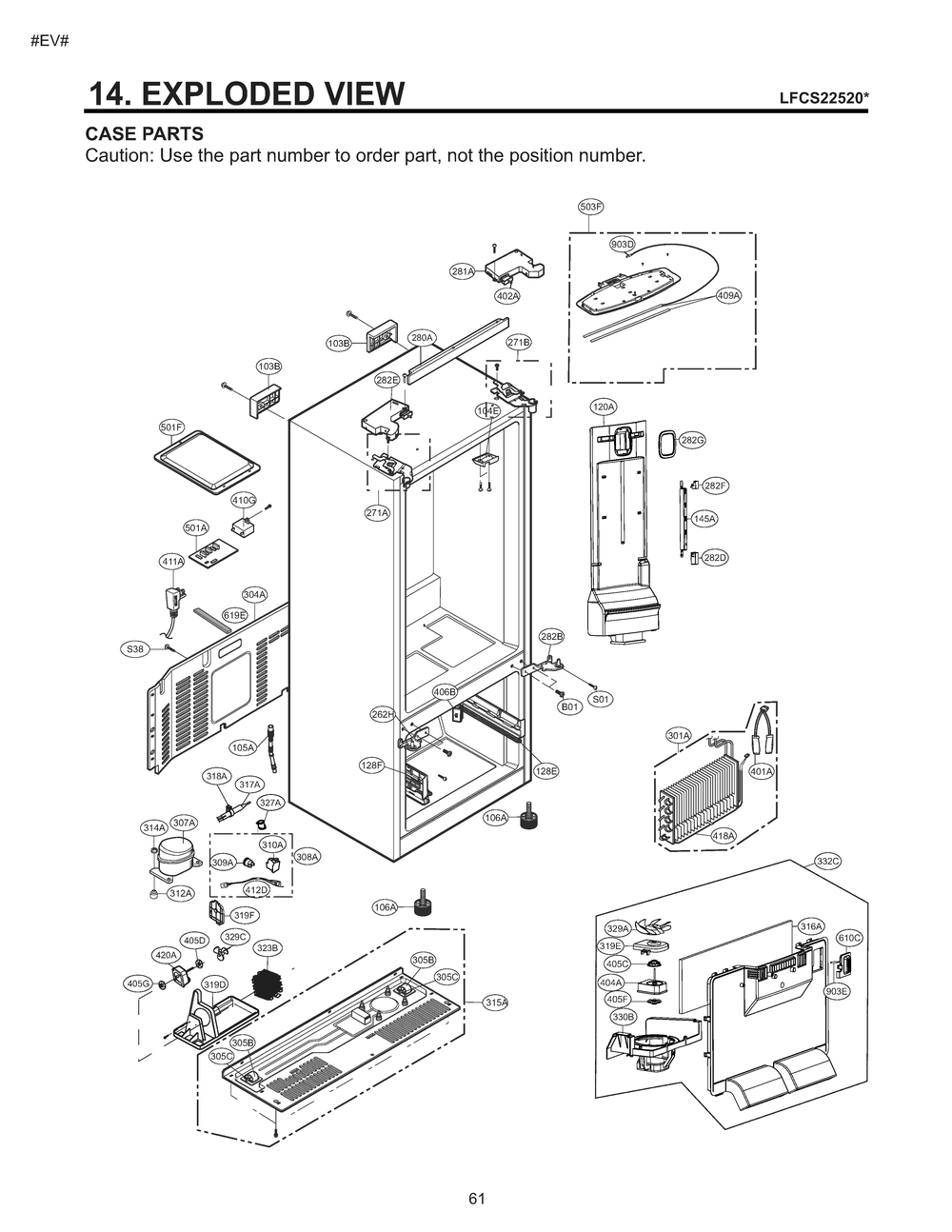 Case Parts Diagram and Parts List for GM-B223DQXM ASWCNA0 LG Refrigerator