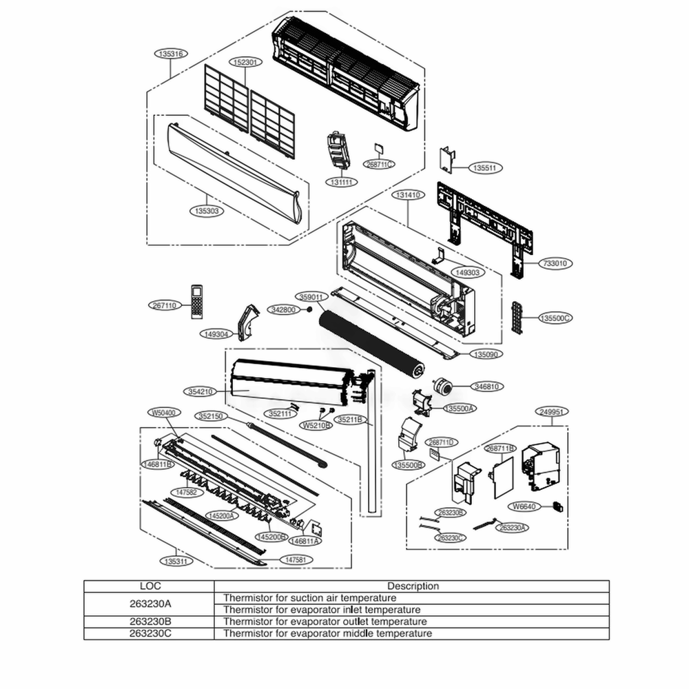 Indoor Unit Diagram and Parts List for MW18Y3J AWHBFRD LG Air Conditioner