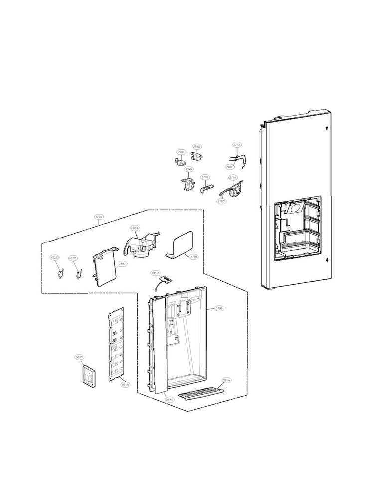 Dispenser Parts Diagram and Parts List for LFX31925SB 00 LG Refrigerator