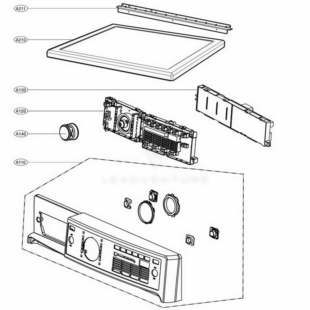 Control Panel And Plate Assembly Diagram and Parts List for 92199 ASRESEU LG Dryer