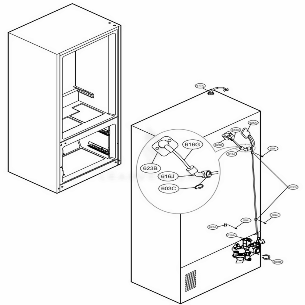 Valve And Water Tube Parts Diagram and Parts List for LFX31915SB AWBCNA0 LG Refrigerator