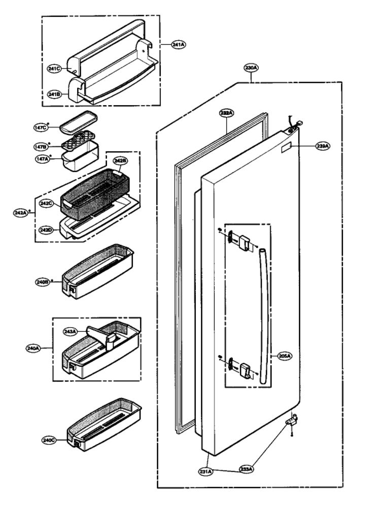 Refrigerator Door Parts Diagram and Parts List for LSC27970ST 00 LG Refrigerator