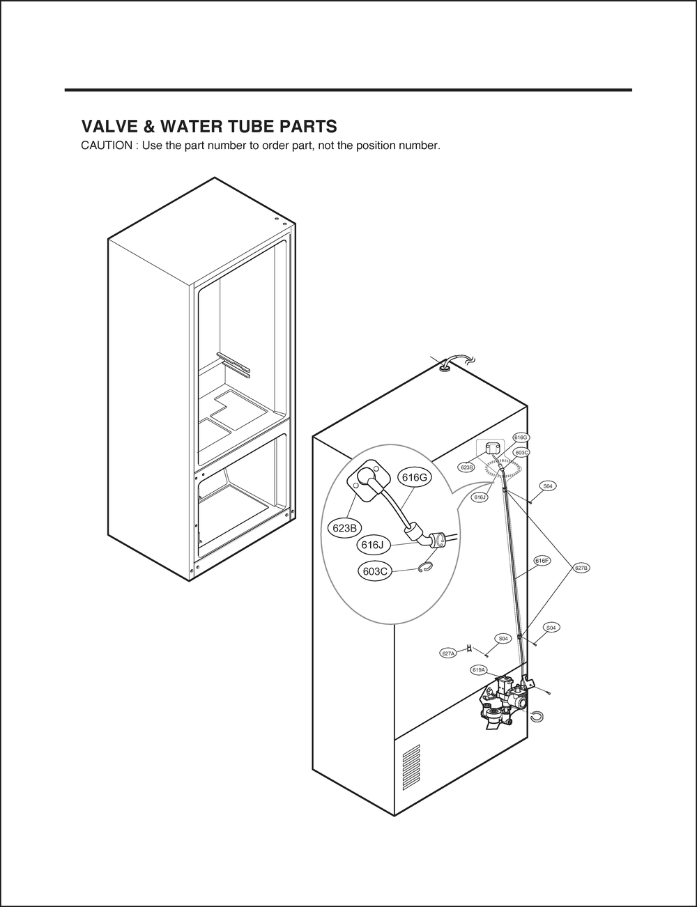 Valve And Water Tube Parts Diagram and Parts List for GR-L24GHSJM ASTCNA0 LG Refrigerator