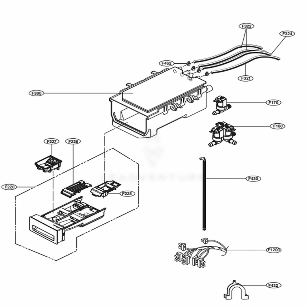 Dispenser Control Panel Assembly Diagram and Parts List for WKEX200HWA ABWEEUS LG Washer Dryer Combo