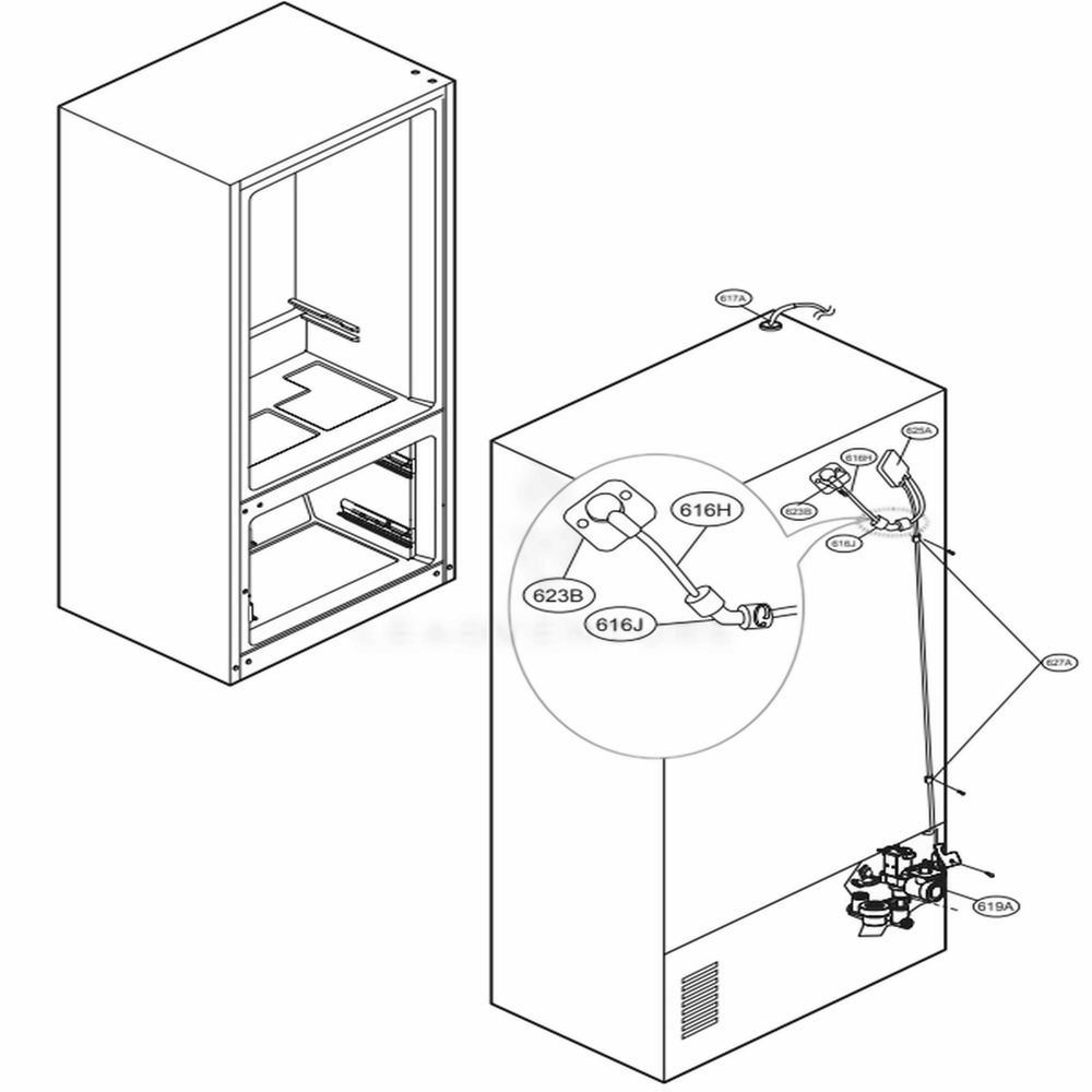Valve And Water Tube Parts Diagram and Parts List for 72595 ASTCSE0 LG Refrigerator