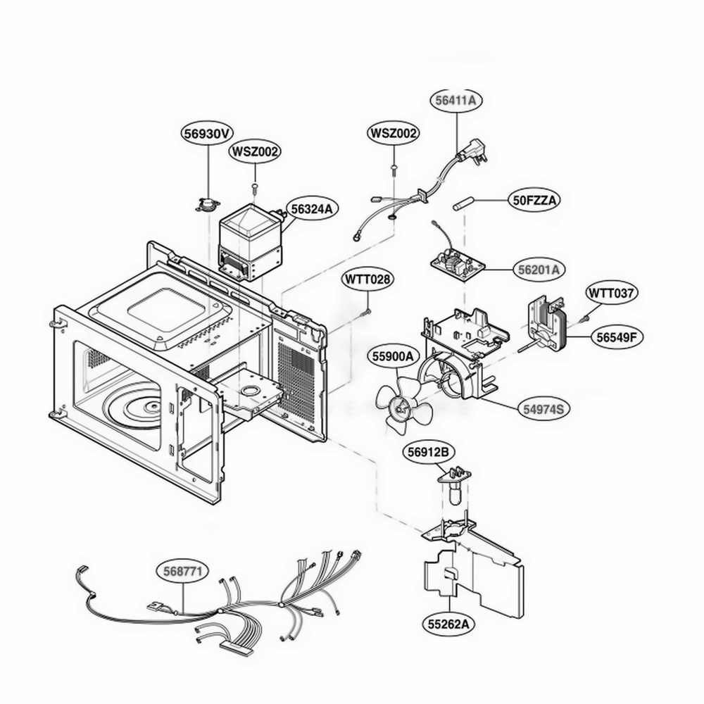 Interior Parts 2 Diagram and Parts List for MC696W KWHEMCF LG Wall Oven