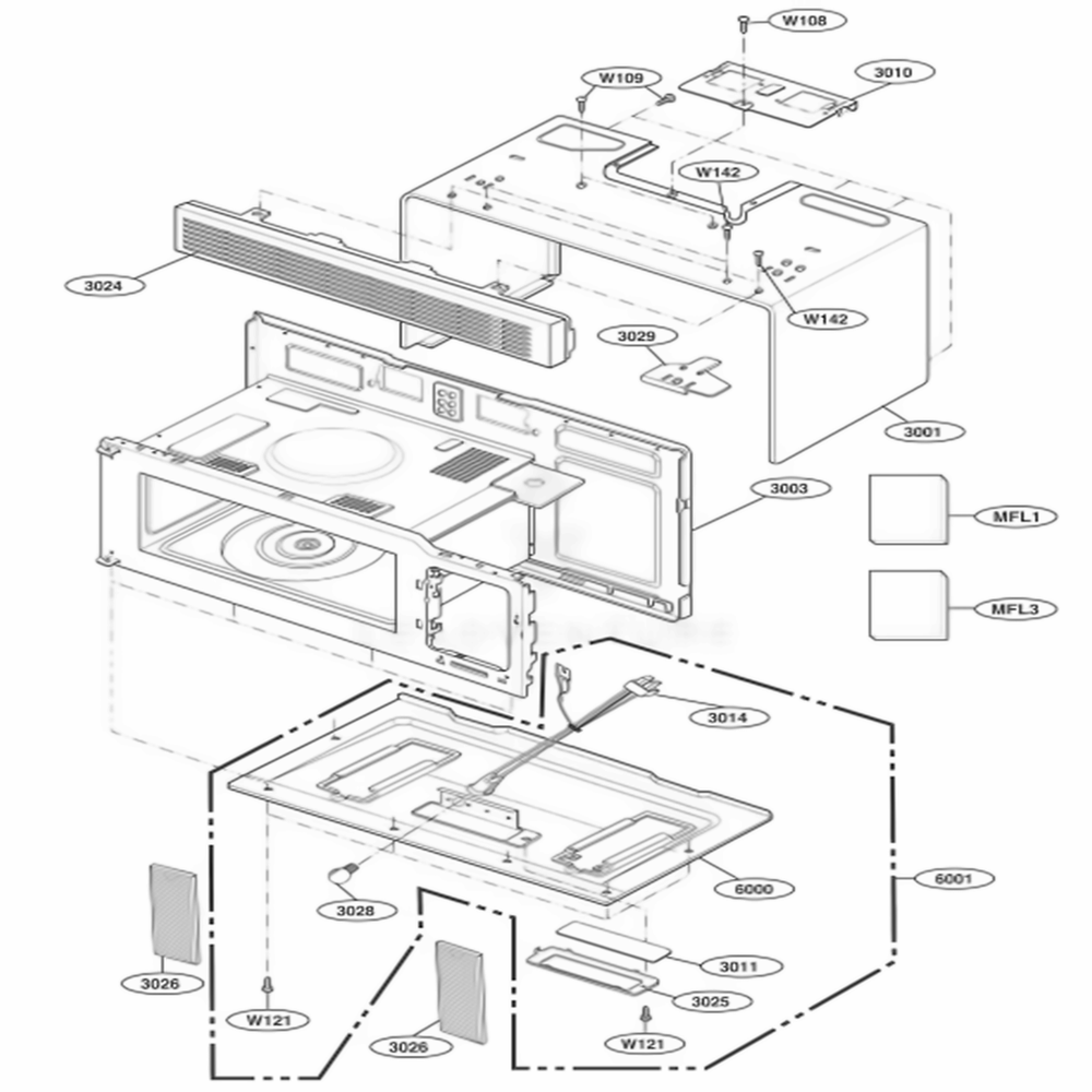 Oven Cavity Parts Diagram and Parts List for 62752 AWHESEA LG Microwave