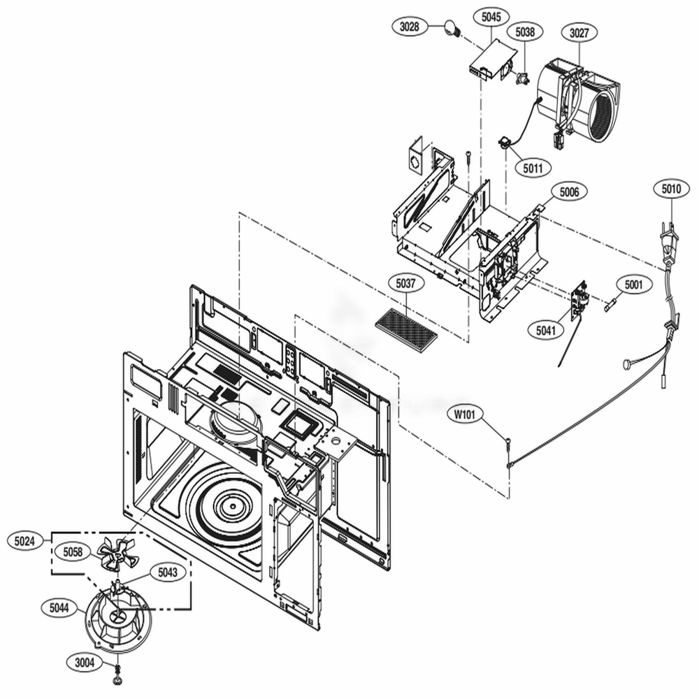 Interior Parts 2 Diagram and Parts List for LMV1831ST CSBELGA LG Microwave Oven Combo