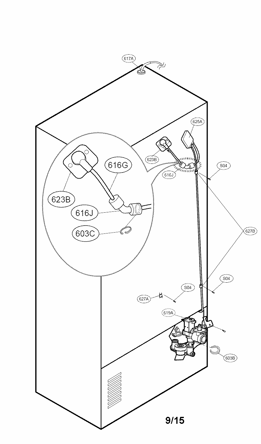 Valve And Water Parts Diagram and Parts List for 79579983510  Kenmore Refrigerator
