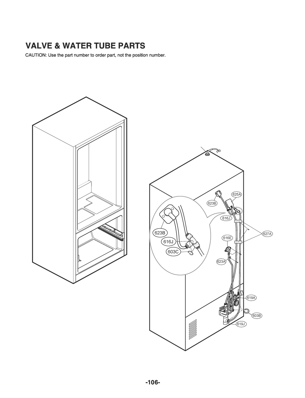 Valve And Water Tube Parts Diagram and Parts List for GR-L228NSSM ASTCNA4 LG Refrigerator