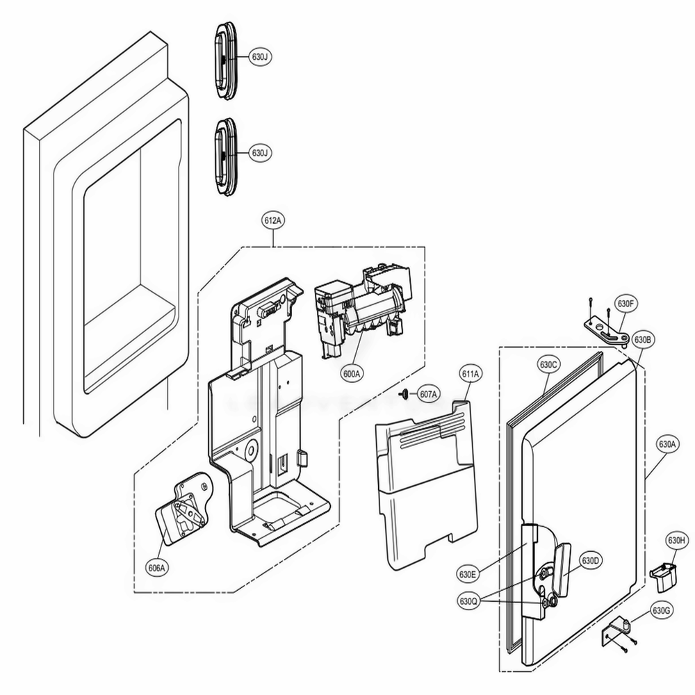 Ice Maker And Ice Bin Parts Diagram and Parts List for LSFD2591ST ASTCNA1 LG Refrigerator
