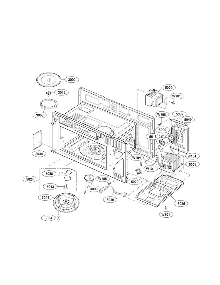 Interior Parts Diagram and Parts List for LMV1976ST01  LG Microwave