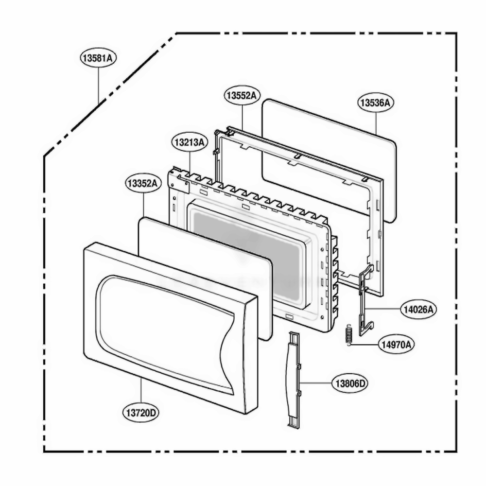 Door Parts Diagram and Parts List for MA2120W CWHEGSE LG Wall Oven