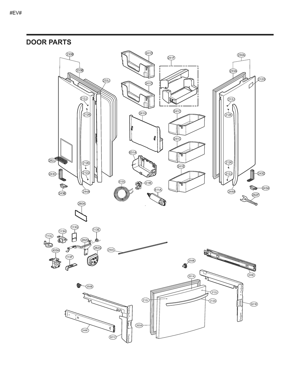 Door Parts Diagram and Parts List for GM-L268NQJM AWBCSE0 LG Refrigerator