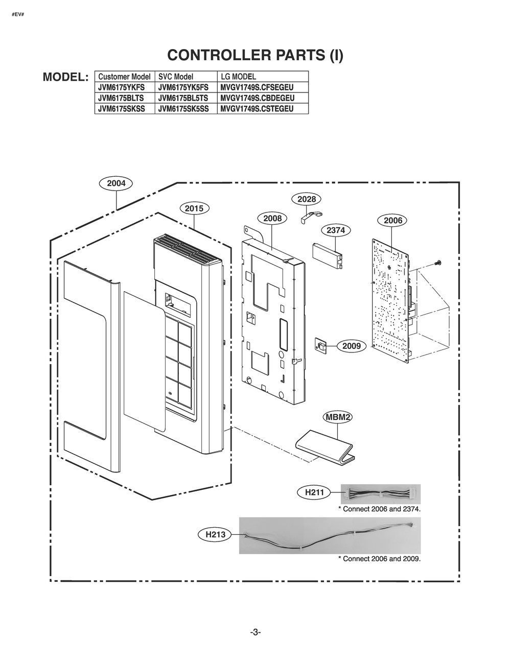 Controller Parts 1 Diagram and Parts List for JVM6175YKFS CFSEGEU LG Microwave Oven Combo