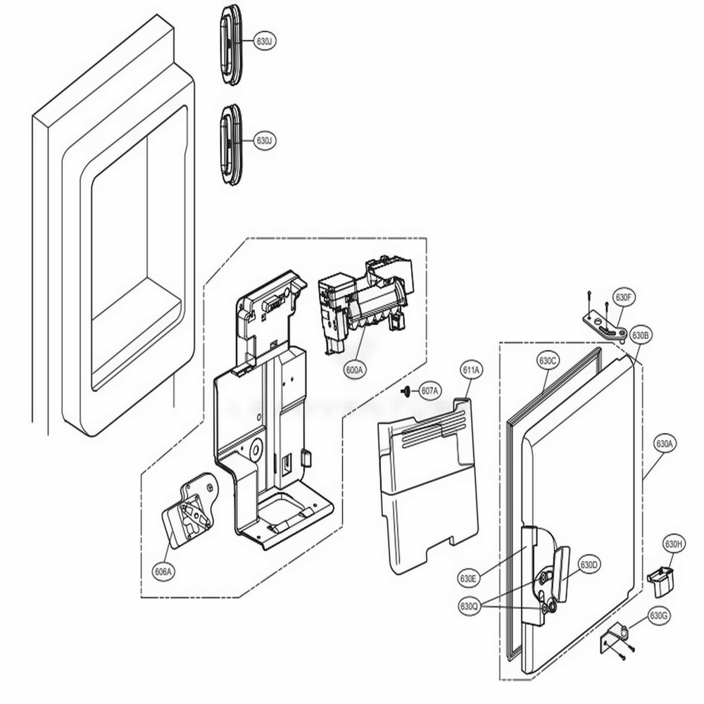Ice Maker And Ice Bin Parts Diagram and Parts List for LFX31925ST ASTCNA8 LG Refrigerator