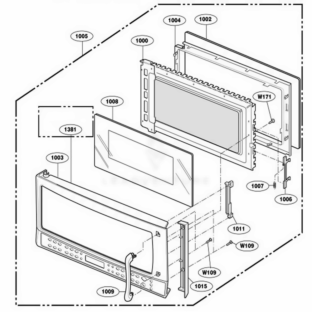 Door Parts Diagram and Parts List for 80869 AB2ESEA LG Range