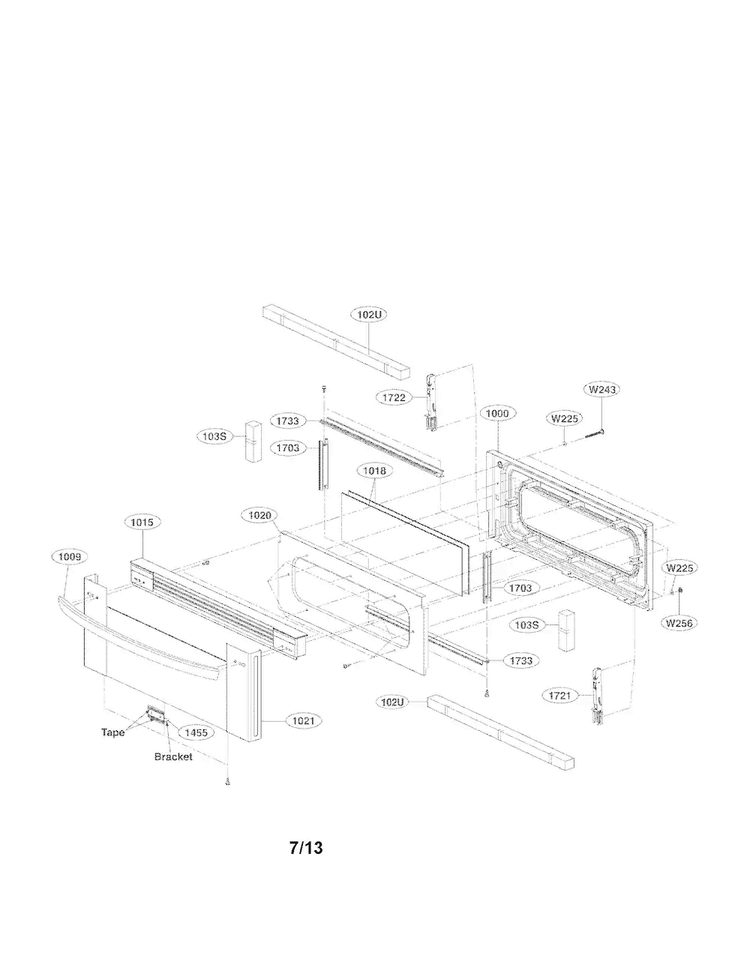 Upper Door Parts Diagram and Parts List for LDG3036ST  LG Range