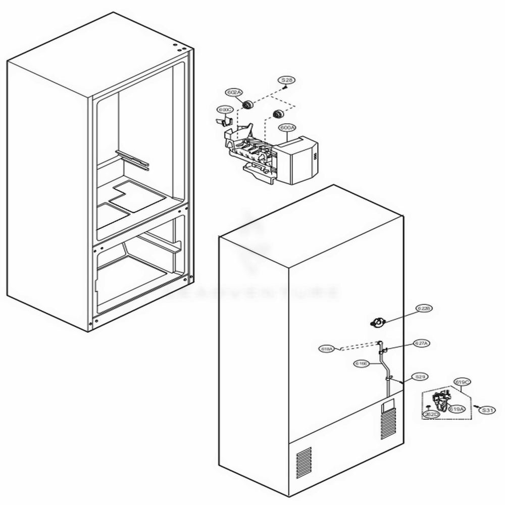 Ice Maker Parts Diagram and Parts List for LFC23760SW ASW1LGA LG Refrigerator