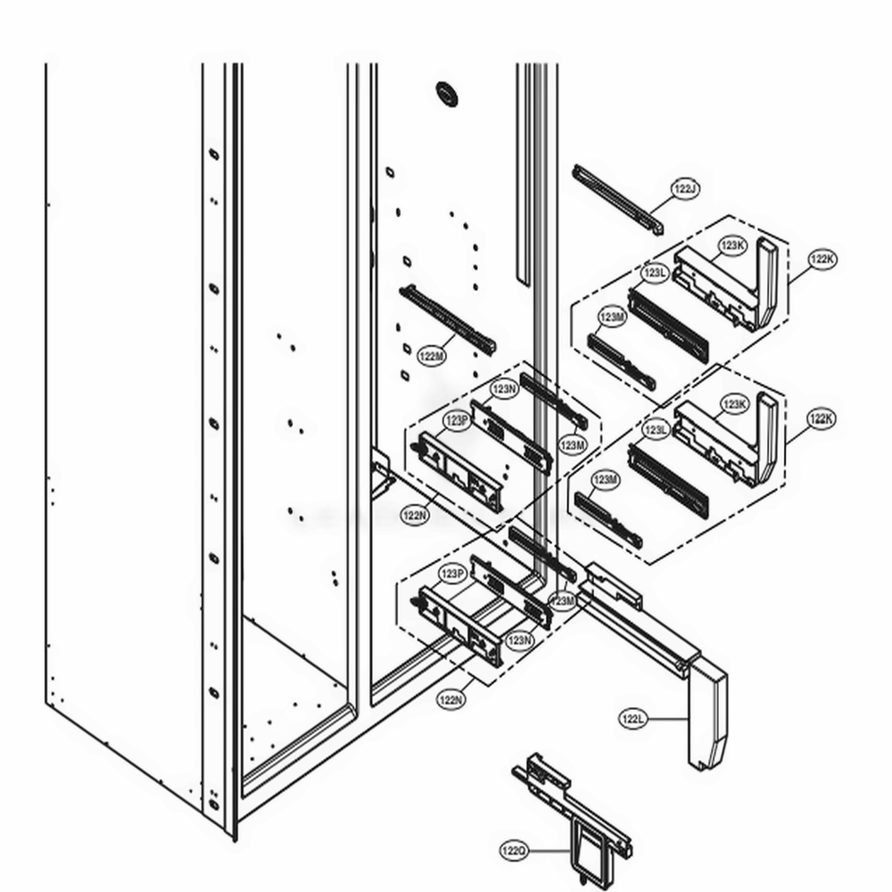 Refrigerator Rail Part 1 Diagram and Parts List for DYF42BSIWS ASTCNA0 LG Refrigerator