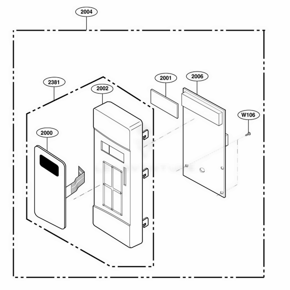 Control Panel Parts Diagram and Parts List for 62342203 CW1ESEA LG Range