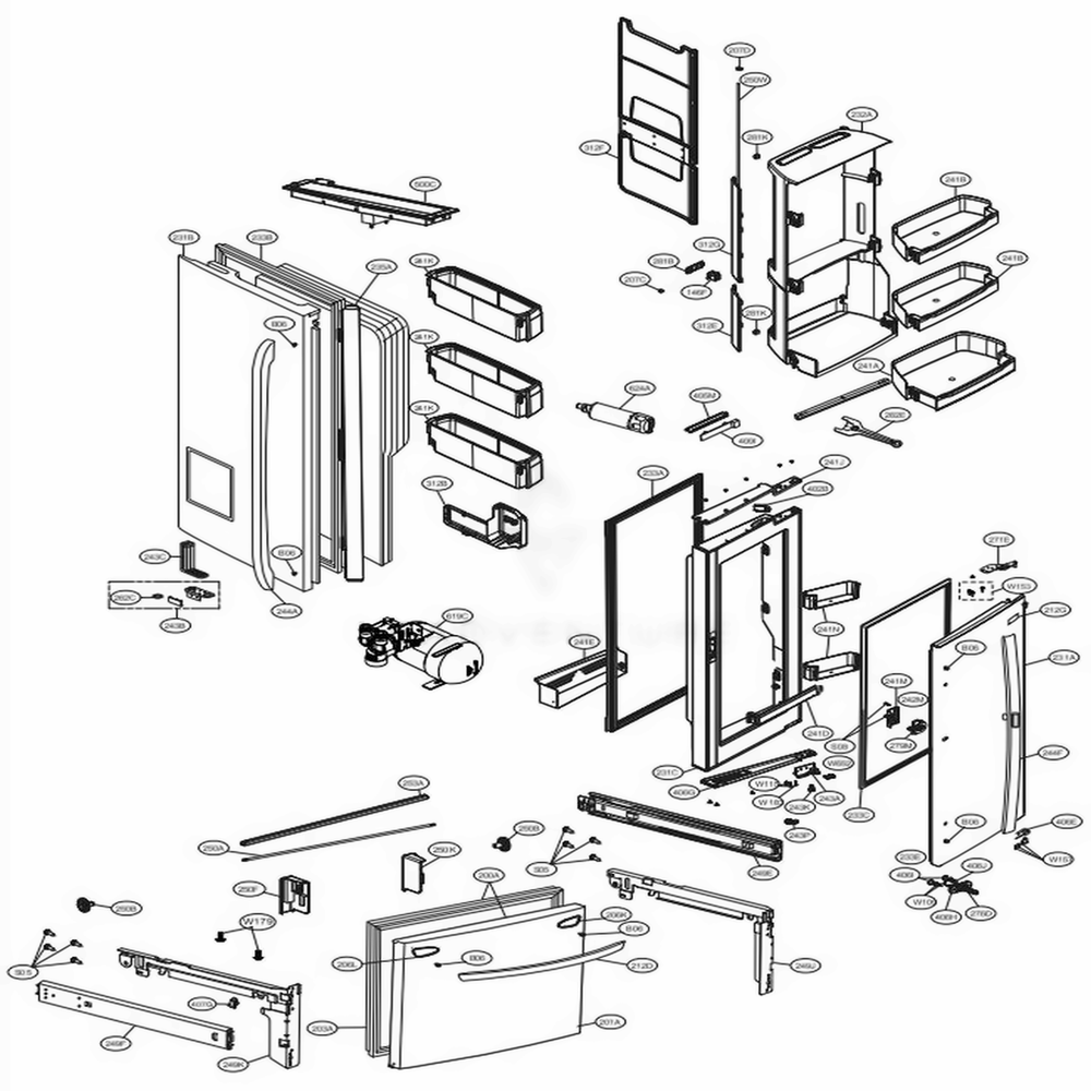 Door Parts Diagram and Parts List for LFXS30766S ASTCNA5 LG Refrigerator