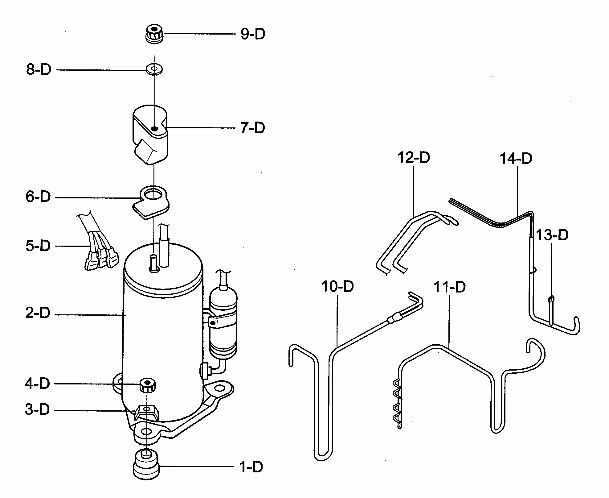 Compressor Parts Diagram and Parts List for 58072184200  Kenmore Air Conditioner