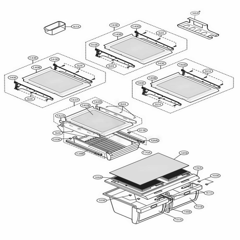 Refrigerator Drawer Parts Diagram and Parts List for 75094 ABICSEF LG Refrigerator