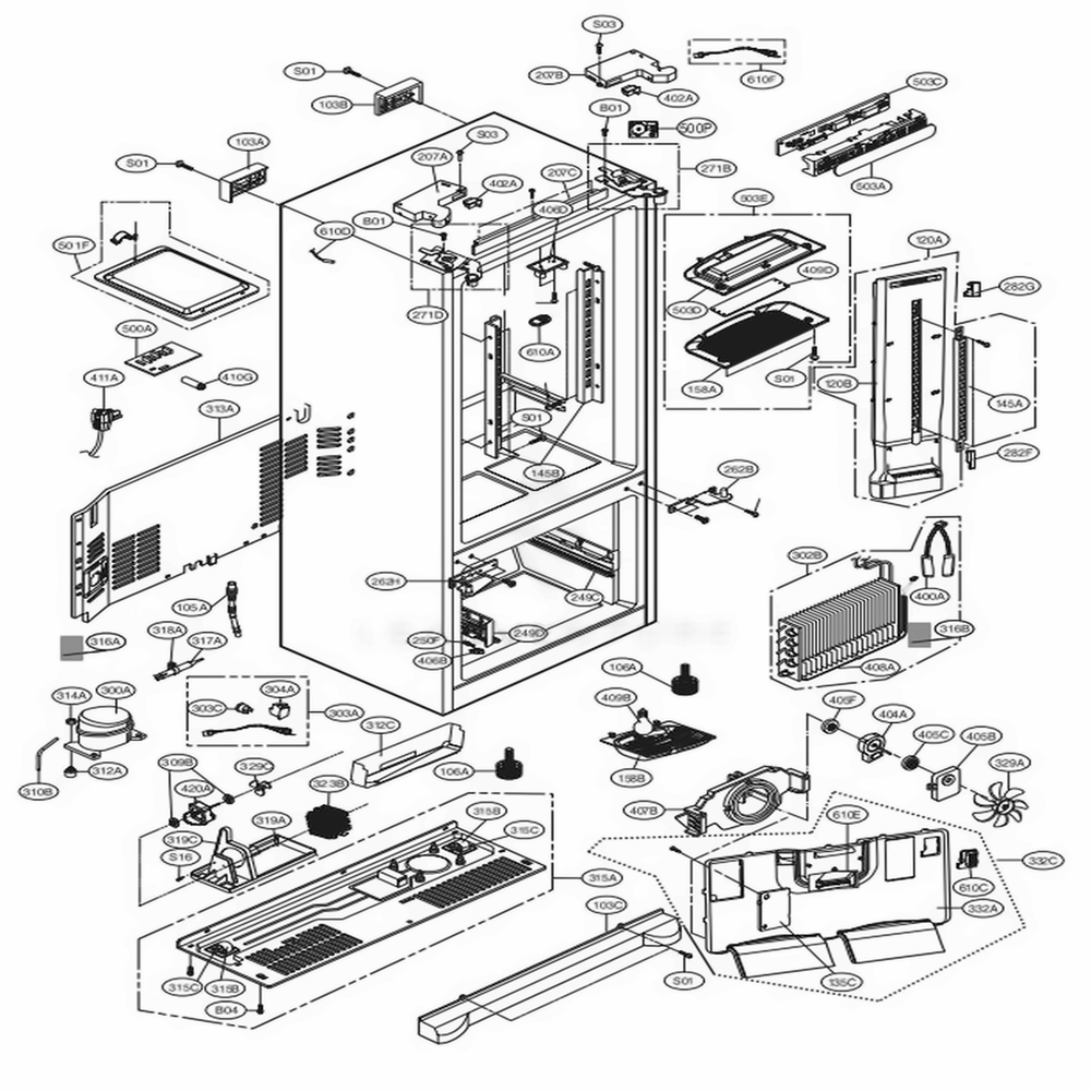 Case Parts Diagram and Parts List for LFC25776ST ASTCNA7 LG Refrigerator