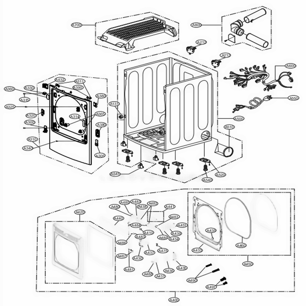 Cabinet And Door Assembly Diagram and Parts List for DLG7201VE ASSEEUS LG Dryer