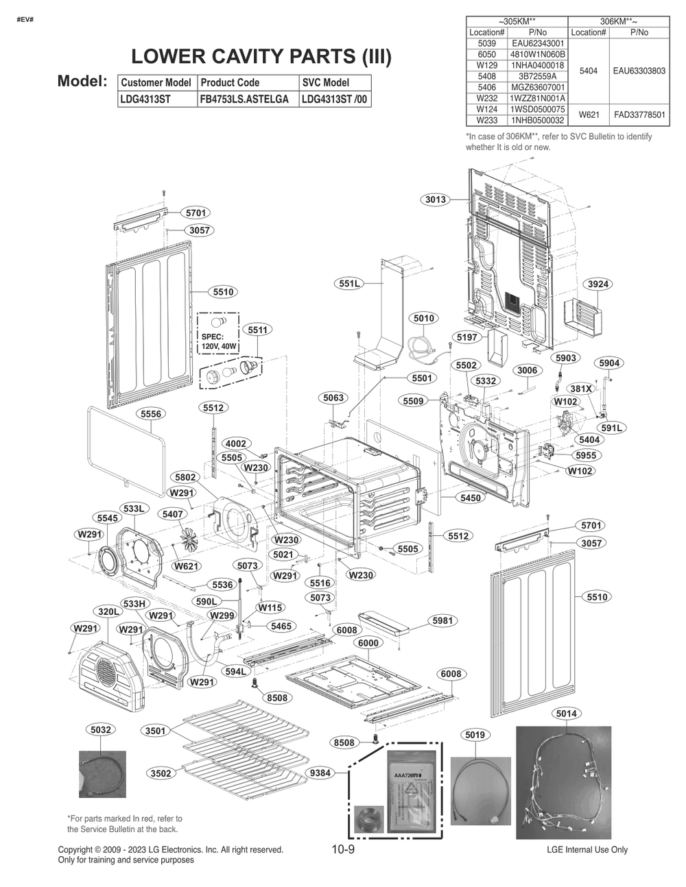 Diagram 9 Diagram and Parts List for FB4753LS ABDELGA LG Range