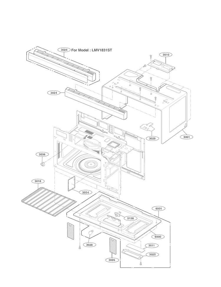 Cavity Parts Diagram and Parts List for LMV1831ST  LG Microwave