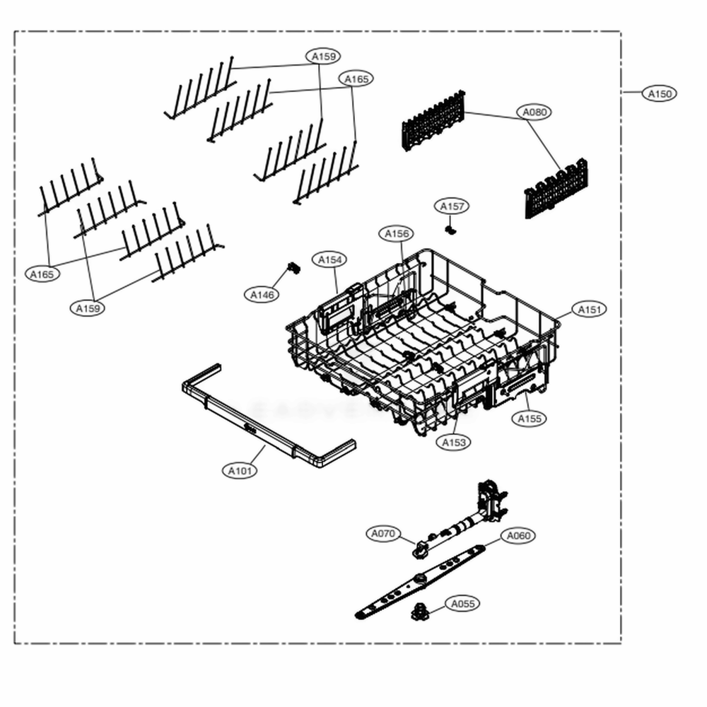 Upper Rack Assembly Diagram and Parts List for LDT7797ST ASTEEUS LG Dishwasher