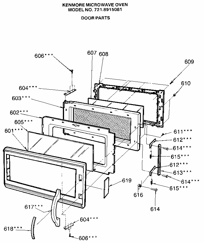 Door Diagram and Parts List for 7218915081  Kenmore Microwave