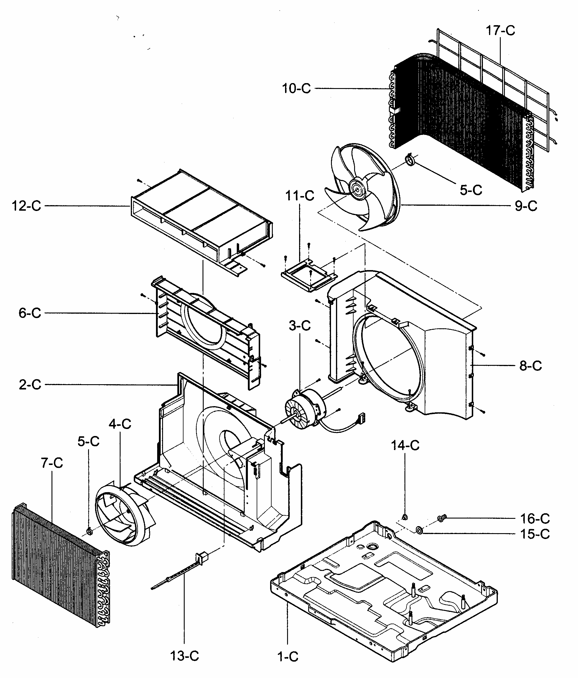 Air Handling/cycle Parts Diagram and Parts List for 58074125400  Kenmore Air Conditioner
