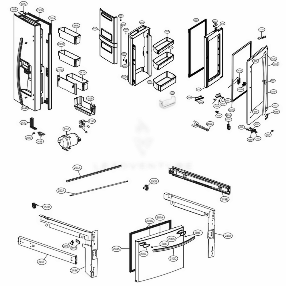 Door Parts Diagram and Parts List for LFXC22596D ASBCNA2 LG Refrigerator