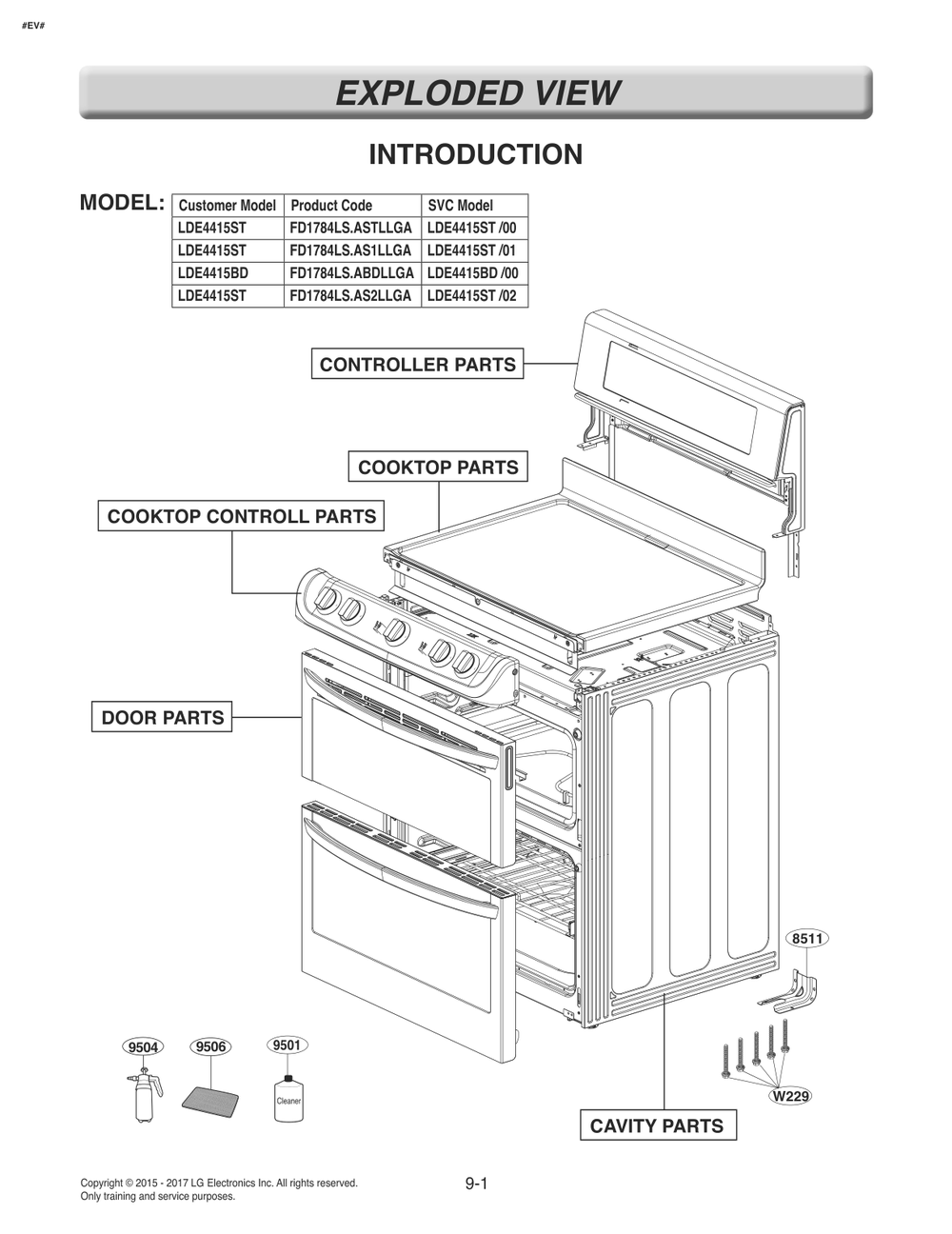Introduction Diagram and Parts List for FD1784LS ABDLLGA LG Range