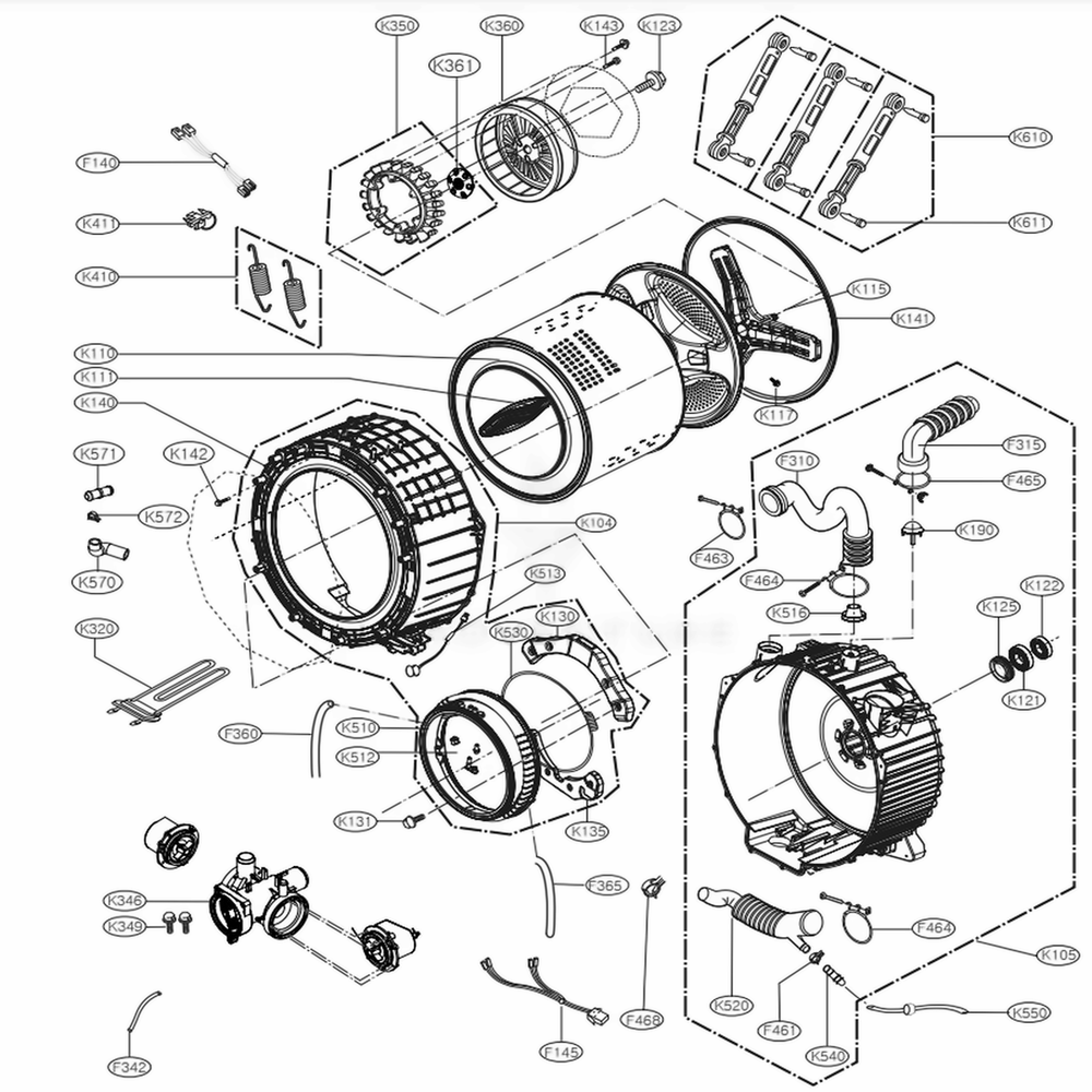 Drum And Tub Assembly Diagram and Parts List for 41782 ABWESEU LG Washer