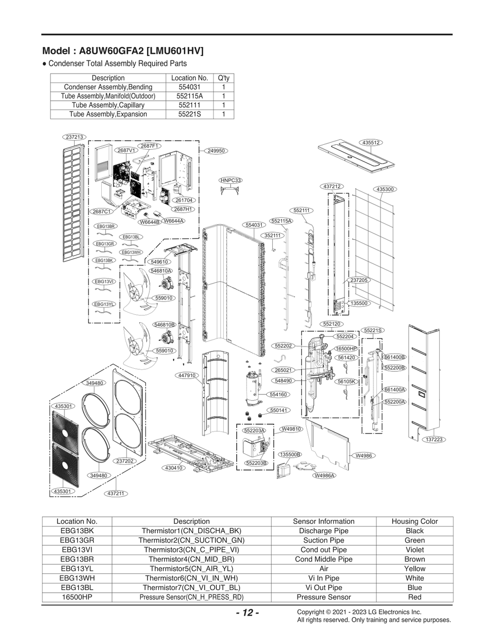 Condenser Total Assembly Diagram and Parts List for LMU601HV AWGBEUS LG Air Conditioner